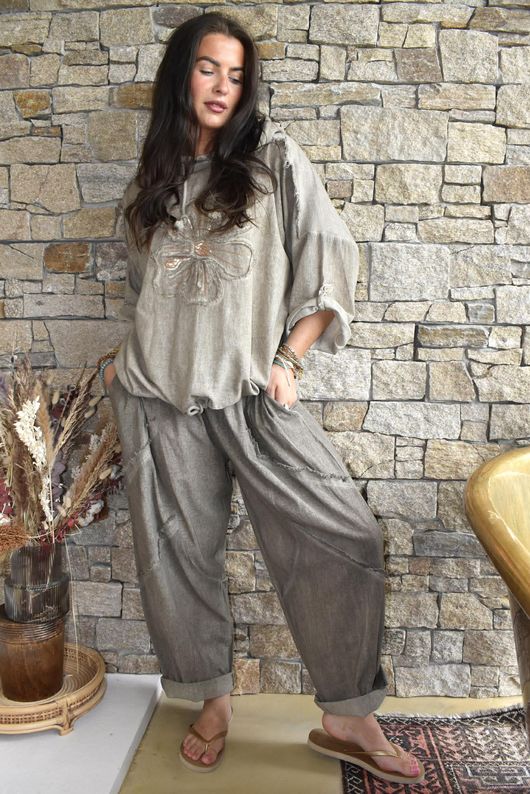 Rustic Nature Linen Blend Hippie Shake Hoodie Washed Walnut 